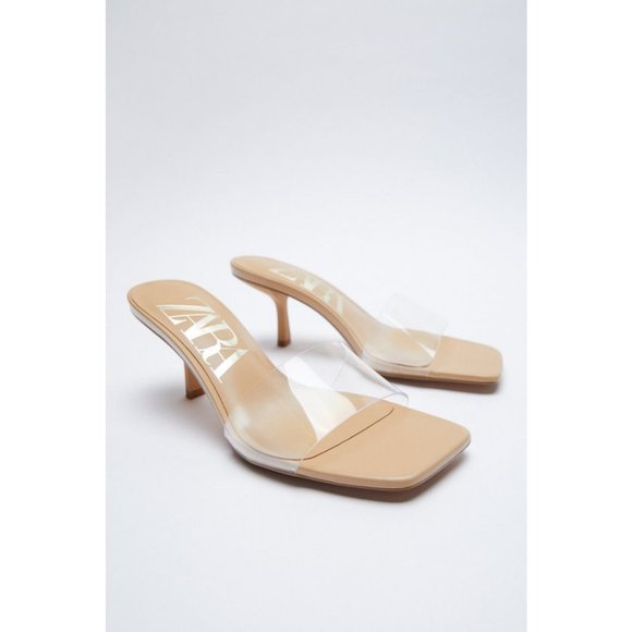 Zara vinyl clear mule beige heeled sandals mules